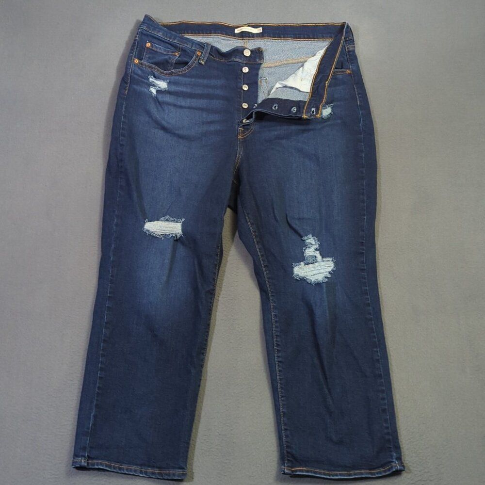 Levi's Jeans Women's 20W Blue Ribcage Straight Ankle Distressed Denim